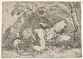 Sleeping Cupid, Paolo Farinati  Italian, Etching