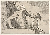 Seated Pan holding a pipe in his left hand, Odoardo Fialetti  Italian, Etching