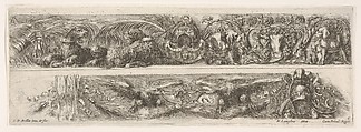 Two Designs for Friezes or Consoles characterized by Armorial Trophies, plate 6 from "Decorative friezes and foliage" (Ornamenti di fregi e fogliami), Stefano della Bella Italian, Etching