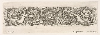 Design for a Frieze with Acanthus Scrolls with the Theme of Love, plate 7 from "Decorative friezes and foliage" (Ornamenti di fregi e fogliami), Stefano della Bella Italian, Etching