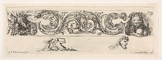 Design for a Frieze with Acanthus Scrolls and Two Small Figural Motifs Below, plate 15 from "Decorative friezes and foliage" (Ornamenti di fregi e fogliami), Stefano della Bella  Italian, Etching
