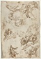 Studies for The Allegories of Love, Paolo Veronese (Paolo Caliari) (Italian, Verona 1528–1588 Venice), Pen and brown ink, brush and brown wash