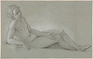 Study of a Reclining Female Nude, Charles Antoine Coypel  French, Black chalk and stumping, heightened with white chalk, on blue paper; squared in black chalk