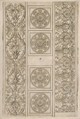 Sheet of border segments: vertical floral ornament, horizontal frieze, four corners, Francesco Rosselli Italian, Engraving