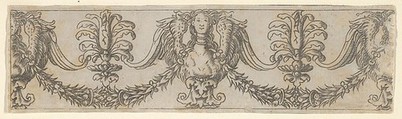 Fragment of a horizontal frieze with female bust in the center, garlands, anthemia, cut from a plate of border segments, Francesco Rosselli (Italian, Florence 1448–1508/27 Venice (?)), Engraving