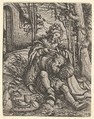 Samson and Delilah, from "Women's Wile" (Weiberlisten), Hans Burgkmair German, Woodcut; first state of three (Hollstein)