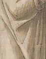 Standing Female Figure (St. Anne; Cartoon for a Painting), Vittore Carpaccio (Italian, Venice 1460/66?–1525/26 Venice), Pen and brown ink, brush and gray-brown wash, over charcoal underdrawing; outlines pricked for transfer, on two glued sheets of paper with overlapping joins
