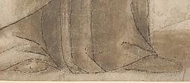Standing Female Figure (St. Anne; Cartoon for a Painting), Vittore Carpaccio (Italian, Venice 1460/66?–1525/26 Venice), Pen and brown ink, brush and gray-brown wash, over charcoal underdrawing; outlines pricked for transfer, on two glued sheets of paper with overlapping joins