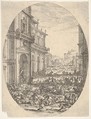 The Massacre of the Innocents, with architectural facades at left and right, an oval composition, Jacques Callot  French, Etching; first state of two