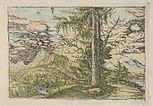 Facsimile Reproduction of Landscape with a Double Spruce, Albrecht Altdorfer German, Colored facsimile of etching