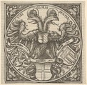 Imperial Double Eagle with the Coat of Arms of Ingolstadt, Freiburg, and Tübingen, from Joan. Eckii Theologi in summulas Petri Hispani extemporaria et succincta atque succosa explanatio p[ro] sup[er] ioris Germaniae scholasticis, Hans Burgkmair  German, Woodcut