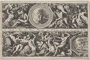 Two Designs for Friezes with Medallions, from "Frises, feuillages ou tritons marins antiques et modernes", Jean Le Pautre French, Etching; first edition
