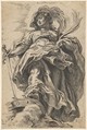 Saint Catherine of Alexandria, Peter Paul Rubens (Flemish, Siegen 1577–1640 Antwerp), Etching, counterproof of the first state of three, with corrections in pen and brown ink and black chalk