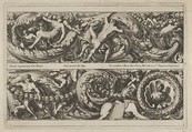 Two Designs for Friezes with Acanthus Scrolls, from "Frises, Feuillages ou Tritons Marins à la romaine", Jean Le Pautre French, Etching; first edition