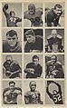 Sheet of 12 uncut football cards, from the Bowman Football series (R407-1) issued by Bowman Gum, Bowman Gum Company  American, Commercial color lithograph