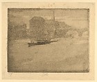 Evening Harbor Scene with Bridge (Mist on the Thames), from "L'Estampe Originale", Joseph Pennell  American, Etching and aquatint, printed in dark gray ink