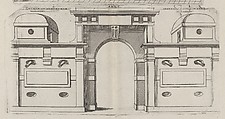 Interior View of the Court Yard and Frontal View of the Defense Mechanism at Chateau d'Anet, from "Les plus excellents bastiments de France", Jacques Androuet Du Cerceau (French, Paris 1510/12–1585 Annecy), Engraving