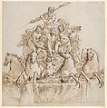 Design for a Fountain with Neptune in his Chariot, Francesco Fontebasso  Italian, Black and red chalk, pen and brown ink, brush and brown wash