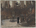 The Choirstalls in the Mainz Cathedral, Adolph Menzel (German, Breslau 1815–1905 Berlin), Watercolor and gouache (with gum arabic); framing lines in graphite