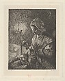 Sewing by Lamplight, Jean-François Millet French, Etching on chine collé
