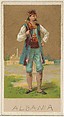 Albania, from the Natives in Costume series (N16), Teofani Issue, for Allen & Ginter Cigarettes Brands, Allen & Ginter  American, Commercial color lithograph