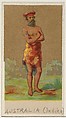Australia (Indian), from the Natives in Costume series (N16), Teofani Issue, for Allen & Ginter Cigarettes Brands, Allen & Ginter  American, Commercial color lithograph