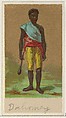 Dahomey, from the Natives in Costume series (N16), Teofani Issue, for Allen & Ginter Cigarettes Brands, Allen & Ginter American, Commercial color lithograph