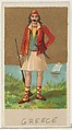 Greece, from the Natives in Costume series (N16), Teofani Issue, for Allen & Ginter Cigarettes Brands, Allen & Ginter  American, Commercial color lithograph