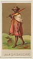 Madagascar, from the Natives in Costume series (N16), Teofani Issue, for Allen & Ginter Cigarettes Brands, Allen & Ginter  American, Commercial color lithograph