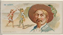 De Graaf, Duel with Van Horn, from the Pirates of the Spanish Main series (N19) for Allen & Ginter Cigarettes, Allen & Ginter American, Commercial color lithograph