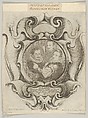 Auricular Cartouche with the Painter Hans von Aachen, the Goldsmith Paulus van Vianen, and the Sculptor Adriaen de Vries, Jacob Lutma  Dutch, Etching: second state of three