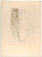 Léonie Yahne and Henry Mayer, in L'Age Difficile, Henri de Toulouse-Lautrec  French, Crayon and spatter lithograph with scraper printed in olive green on wove paper; only state