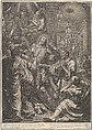 Christ Before Caiaphas looks to St. Peter, who Denies Him, from The Passion of Christ, plate 9, Grégoire Huret  French, Engraving