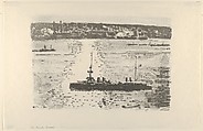 The French Cruiser Le Gloire in the North River, Childe Hassam  American, Lithotint; from an edition of 54