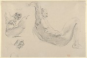 Studies of a Fallen Male Nude for "Hercules and the Horses of Diomedes", Eugène Delacroix French, Graphite