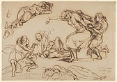 Figure Studies for the Salon du Roi, Palais Bourbon, Eugène Delacroix French, Pen and iron gall ink
