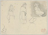 Sketches of Four Figures, Spain, Eugène Delacroix French, Graphite, brush and brown wash