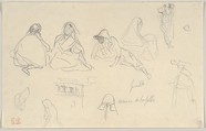Sketches of Figures and a Tile-Roofed Building, Seville, Spain, Eugène Delacroix French, Graphite