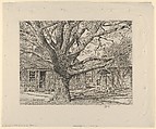 Oak and Old House in Spring, Childe Hassam  American, Etching