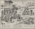A Flemish Village with Ten Proverbs on Laziness, Frans Huys  Netherlandish, Engraving