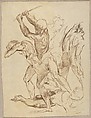 Combat of Nude Men, after Raphael, Eugène Delacroix French, Pen and brown ink on tracing paper laid down