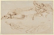 Fallen Warriors and a Runaway Horse, Eugène Delacroix French, Pen and brown ink