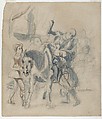 The Wounded Goetz von Berlichingen Takes Refuge in a Gypsy Camp, Eugène Delacroix  French, Brush and blue and brown wash over graphite