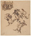 Studies of a Rearing Horse Attacked by a Lion and a Lion Wrestling with a Serpent, Eugène Delacroix (French, Charenton-Saint-Maurice 1798–1863 Paris), Pen and brown ink, brush and brown wash, on writing paper