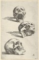Three human skulls, study for "Democritus in Meditation", Salvator Rosa  Italian, Etching
