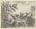 A landscape with water in the foreground and mountains in the distance, Salvator Rosa Italian, Etching