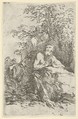 Praying male penitent in the wilderness, Salvator Rosa  Italian, Etching and drypoint