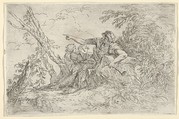 Shepherd holding a flute and two other figures in a landscape, Salvator Rosa  Italian, Etching and drypoint