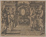 Arms of the Ludovisi Family Surrounded by Four Allegorical Figures, Jean Couvay  French, Engraving