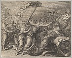 Cardinal (le Bret?) in oval with allegorigal figures and a battle scene, Grégoire Huret  French, Engraving